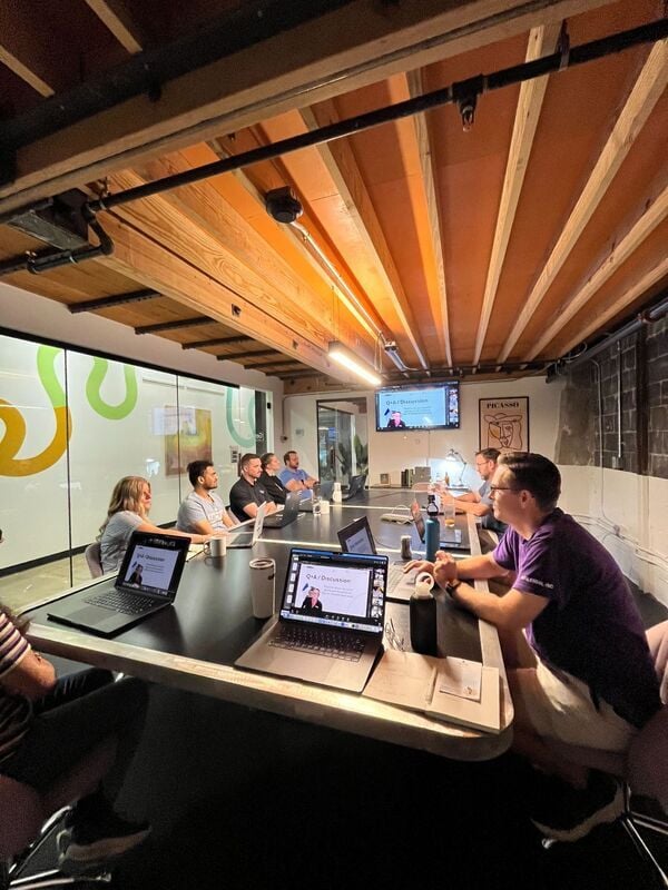 All-hands meeting in the Raleigh office